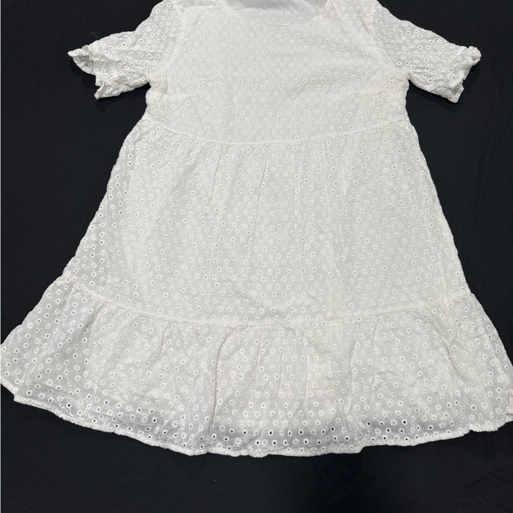 SHEIN White Eyelet Ruffle Hem Girls Dress